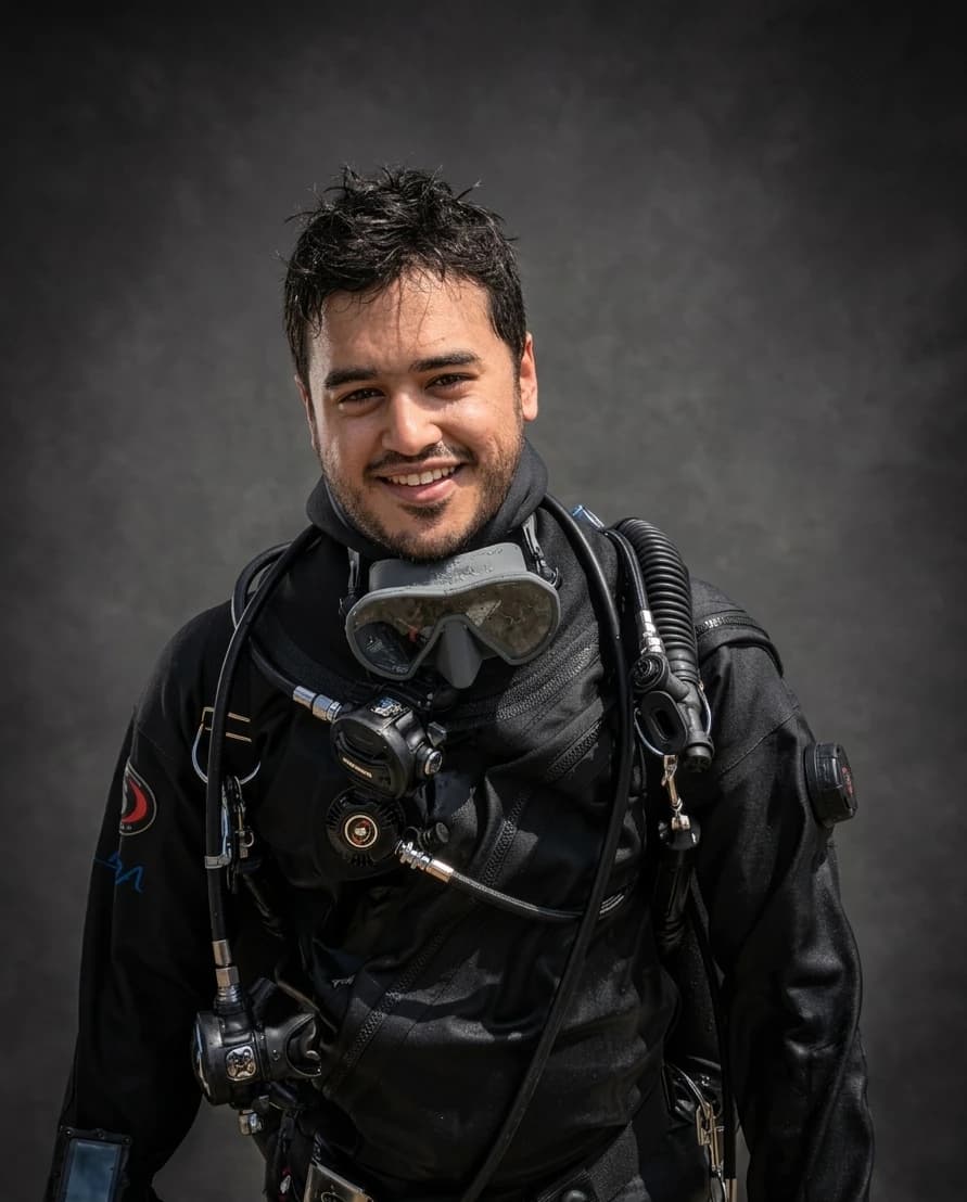 Portrait of Youssef Diouri in dive gear